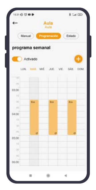 Programación semanal y optimización con función OFF PEAK El equipo permite una programación semanal completa, con hasta seis franjas horarias diarias, lo que facilita adaptar su funcionamiento a los hábitos del usuario o a las tarifas eléctricas.    Además, incorpora la función OFF PEAK, que permite concentrar la producción de ACS en las horas de menor coste energético. Esto supone una ventaja directa en la factura eléctrica, especialmente en hogares con tarifas variables o discriminación horaria.
